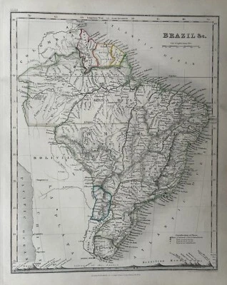 Антикварная карта Бразилии ручной работы 1850 г. от John Dower с изображением гор - Изображение 1 из 3