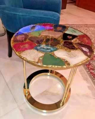 Natural Mix Agate Coffee Table Top, Agate Stone Center Table Top, Home Decor - Image 1 of 4