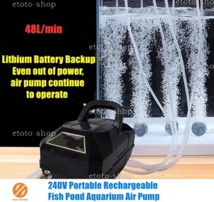 240V Portable Rechargeable Fish Pond Aquarium Air Pump 48L/min Backup Battery - Picture 1 of 3