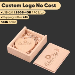 128GB USB2.0 Flash Drive Gratis Gravur Herz Logo Holz Geschenkbox Individuell Hochzeit - Bild 1 von 11