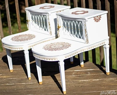 Vintage Side Tables Professionally Restored Mandala Artwork Pearl Flake Rare - Image 1 of 4