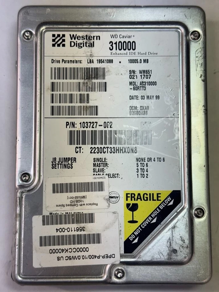 WD 103727-002 AC31000-60RTT3 10GB 5.4K RPM 512KB Cache IDE Ultra ATA-33 3.5" HDD - Image 1 of 4