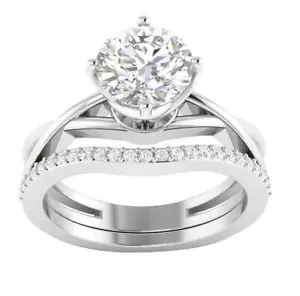 I1 G Round Cut 1.30 Ct Diamond Bridal Ring Set 14K Solid Gold 10.10 mm Prong Set - Picture 1 of 8