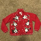 Tiara Girls Vtg 10.5/12.5 Ramie Blend Christmas Red Zip Up Sweater Snow A46