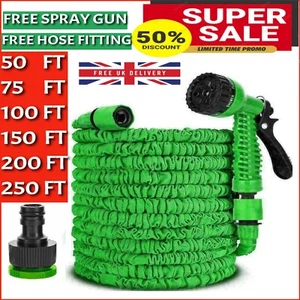 Expandable Magic Garden Hose Pipe Anti Kink With 7 Function Water Spray Gun - Picture 1 of 70