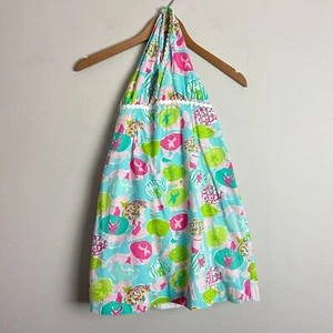 Lilly Pulitzer Dress Girls 10 Dina Halter Skyle Blue Monokini Print Cotton - Picture 1 of 11