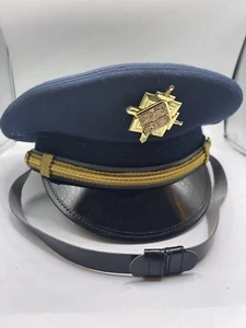 Vintage blaue Militär Tschechische Armee Schirmmütze Tonak Gr. 58 mit Abzeichen Abzeichen - Bild 1 von 11
