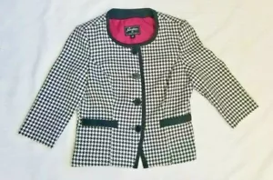 Vintage Sweet Suit Petite Black and white Houndstooth Collarless Blazer Size 4P - Picture 1 of 10