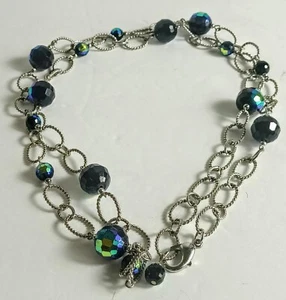 Park Lane Silver Nautical Link Chain Necklace with Iridescent Stationed Beads - Picture 1 of 2