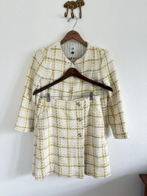 Cabi Coco XS/8 女士夹克裙套装 Spr 23 象牙色黄色格子粗花呢 6362 — 第 1/4 张图片