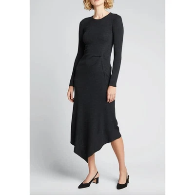 Vestido midi asimétrico Theory acanalado lateral mezcla de lana carbón pequeño nuevo con etiquetas Foto 1 de 4