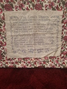 Antique 1920s Embroidery Sampler Panel The Lords Prayer Panel 12x15 Cross-stitch - Picture 1 of 3