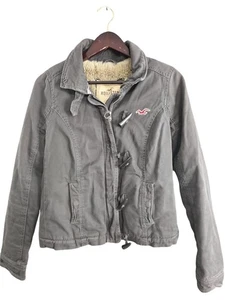Hollister Womens Gray Toggle Closure Jacket With Faux Fur Lining Size S Cotton B - Picture 1 of 8