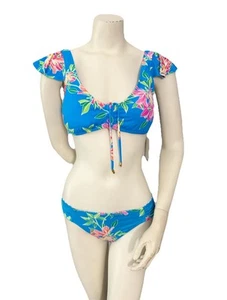 Tommy Bahama Bikini Set Sun Lilies Reversible Bottom Flutter Sleeve Top Womens M - Picture 1 of 13