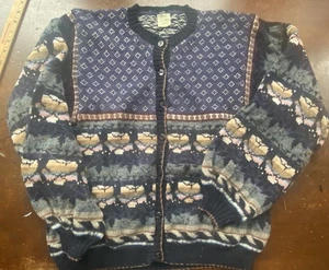High Country Handcraft Wool Cardigan Sweater Knit New Zealand Fair Isle Button L - Picture 1 of 14