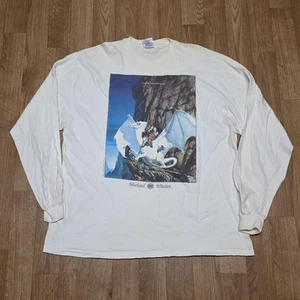 Vintage 1994 White Dragon Fantasy Art Michael Whelan Long Sleeve White Shirt XXL - Picture 1 of 9