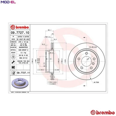 2x BRAKE DISC 09.7727.11 FOR BMW N46 B20 CA/N42 B20 BZ 2.0L 4cyl 3 SERIES 1.8L - Image 1 of 4