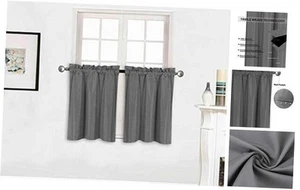 2 Panels 100% Blackout Curtain Set Solid Color with Rod Pocket Short Tier - Picture 1 of 6