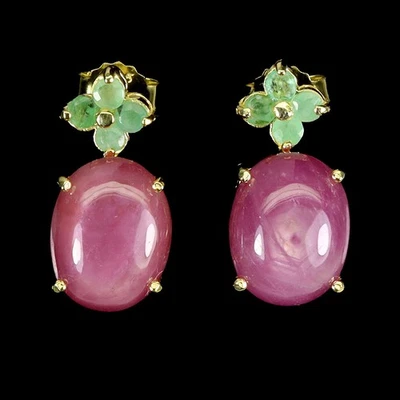 925 Sterling Silver Earrings Oval Ruby 11x9mm Emerald Natural Gemstone Jewelry - Image 1 of 4