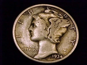 1934-P Mercury Dime, Fine Grade. - Picture 1 of 2