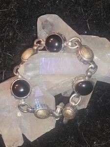 Ann King Sterling Silver 18K Gold Accent & Onyx Cabochon Tennis Bracelet 7 Inch - Picture 1 of 12