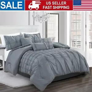 7 Piece Comforter Set Bed in a Bag All Season Reversible Bedding Sets Queen Gray - Picture 1 of 10
