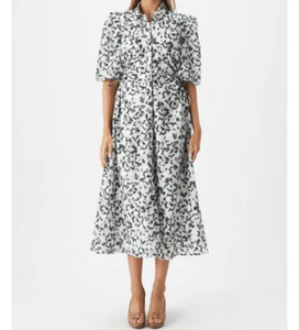 NWT Bardot Abstract Midi Shirt Dress Sz 6/Monochrome - Picture 1 of 8