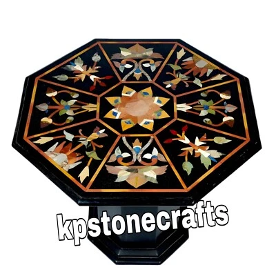 Octagon Black Marble Table Top | Handmade Abalone Shell & Carnelian Inlay - Image 1 of 4