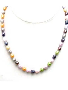 6-7mm Rice Natural Freshwater Multicolor Pearl Necklace for Women Chokers 17'' - Picture 1 of 5