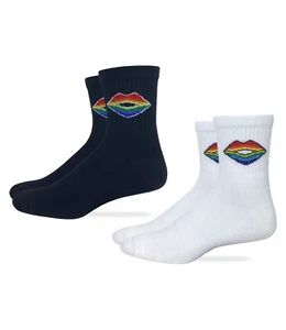 Rainbow Lips Pattern Mens Womens Moisture Wicking Cushion Quarter Socks 2 Pair P - Picture 1 of 6