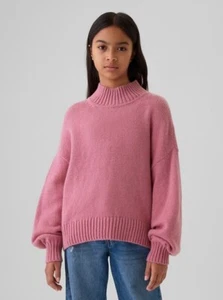 New Gap Kids Girls Pink Oversized Sweater Mock Neck Long Sleeve Cotton Sz 8 - Picture 1 of 5