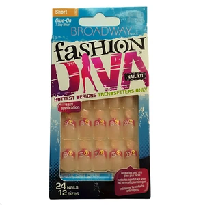 Broadway Fashion Diva Glue On Nails Short Pink Peace Signs BGFD07 - Picture 1 of 2