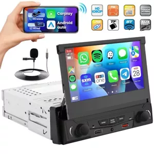 7" Single DIN Car Stereo Head Unit Flip Out Apple Carplay Android Auto GPS Radio - Picture 1 of 13