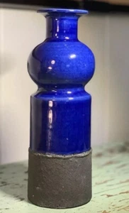 Early MCM Ceramic Cobalt BLUE Fat Lava Vase Italian, signed Baldelli, 1950's HTF - Picture 1 of 20