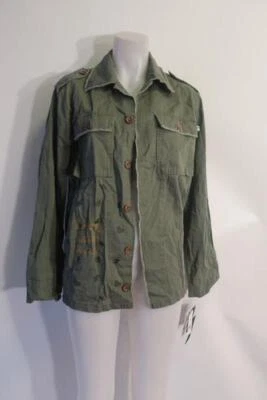 NWT Womens Rock By Junkfood Dusty Olive Green Button Shirt Utility Jacket L * Foto 1 de 4