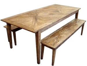 RUSTIC PROVINCIAL RECYCLED ELM PARQUETRY TOP DINING TABLE RECTANGULAR 220 CM - Picture 1 of 4