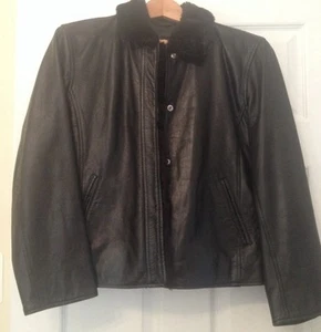 GAP LEATHER Quilt Faux Fur Collar Zip JACKET Girls XXL 14-16 Black (Woman’s S) - Picture 1 of 4