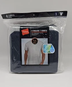 4 Pack HANES Men's S M L Cotton Tagless Crew Neck T Shirt Set Gray Black Navy - Picture 1 of 3