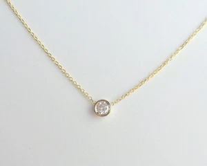Diamond Bezel Necklace 14k Yellow Gold 0.17CT NATURAL DIAMOND SI1 CLARITY G COLO - Picture 1 of 11