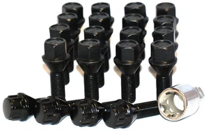 20 x Alufelgen Radschrauben Muttern schwarz mit Feststellschrauben SAAB 9-5 26mm. B12B - Bild 1 von 1