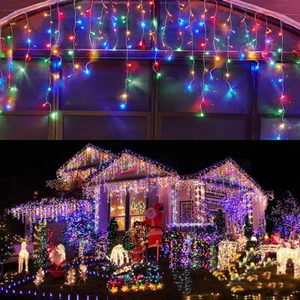 13~130ft 96 LED Xmas Fairy Icicle Curtain Lights Christmas Party In/Outdoor Lamp - Picture 1 of 46