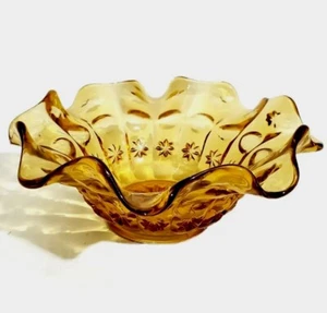 Fenton LG Wright Glsss Priscilla Ámbar Cuenco Estrellas Borde con Volantes Crimpado - Imagen 1 de 9
