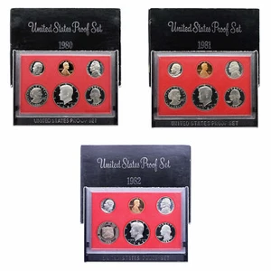 1980 1981 1982 Proof Set Run Original Box CN-Clad 3 Sets 17 Coin Lot US Mint - Picture 1 of 4