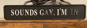 Black & chrome text SOUNDS Gay I'M IN wooden Plaque quirky humorous/funny/rude - Picture 1 of 12