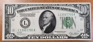 1928 B Ten Dollar Federal Reserve Note $10 Bill REDEEMABLE IN GOLD UNC #87973 - Picture 1 of 2