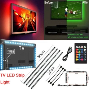 TV LED Backlight 4 x 50CM USB RGB 5050 Strip Light Remote Kit 5V 30Leds/M - Picture 1 of 12
