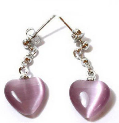 Fashion Purple Opal Love Heart 18KGP Stud Dangle Women Lady Girl Party Earrings - Image 1 of 3