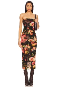 Maxi Vestido Revolve Superdown Rosa Talla M Negro Estampado Floral Sin Tirantes Nuevo Con Etiquetas - Imagen 1 de 9