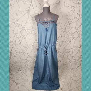 Promod blau Chambray Perlen Träger Maxikleid mit Taschen | Damen 12 - Bild 1 von 9