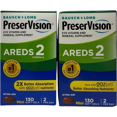 (2) Гелевые капсулы Bausch + Lomb PreserVision AREDS 2 Formula 130 EXP-07/2026+ - Изображение 1 из 4